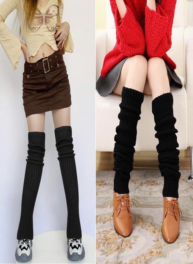 XEPST 2 Pairs Leg Warmers for Women, High Boot Cuffs Crochet Knitted Boot Topper Leg Cuffs Boot Warmers Over Knee Footless Socks for Winter Warmer, Black - Image 5